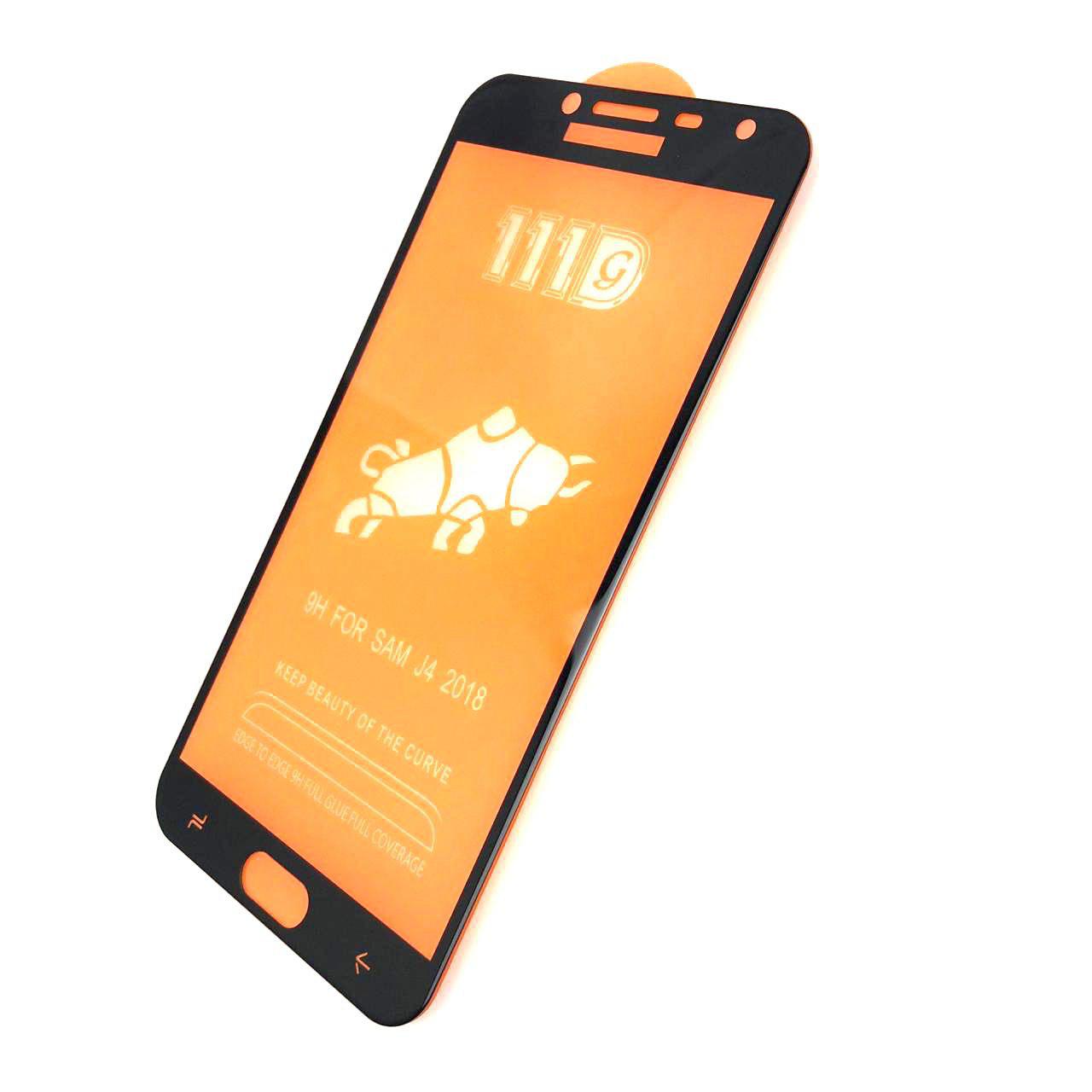 Защитное стекло 11D FULL GLUE для SAMSUNG Galaxy J4 2018 (SM-J400), цвет канта чёрный.