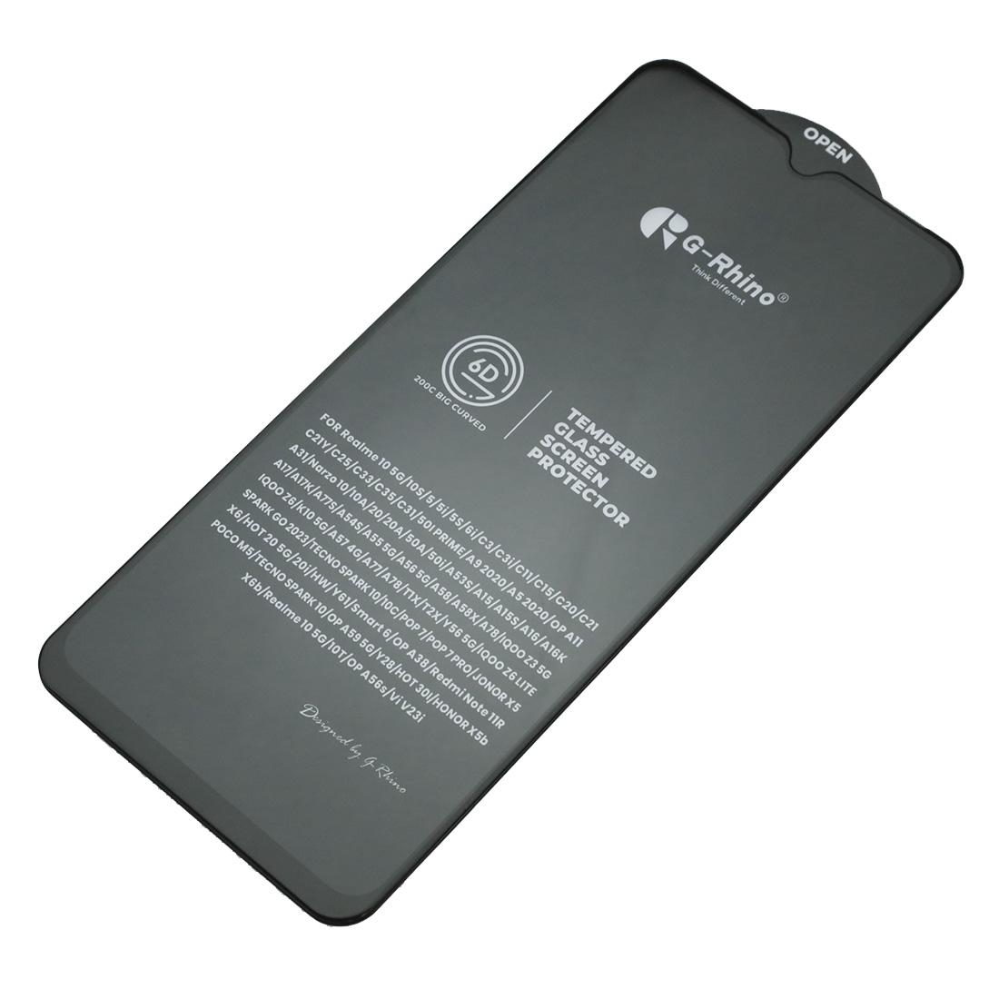 Защитное стекло 6D G-Rhino 200C для Realme C11, C15, C20, C21, C21Y, C25, С31, С33, C35, TECNO Spark 10, цвет окантовки черный (Тип 1)
