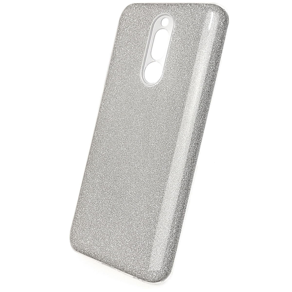 Чехол накладка для XIAOMI Redmi 8, силикон, блестки, цвет серебристый.