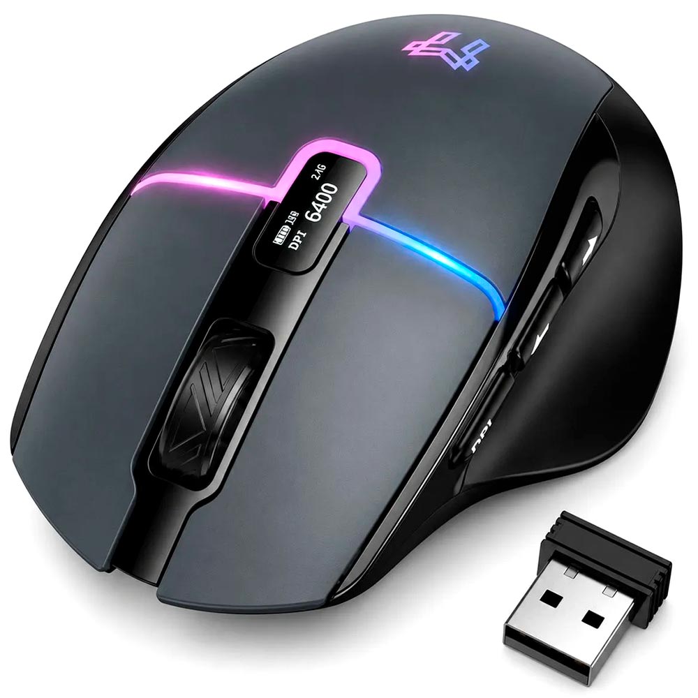 Мышь игровая HOCO GM651 Florecer беспроводная, оптическая, 12000 DPI, RGB подсветка, Led дисплей, цвет черный