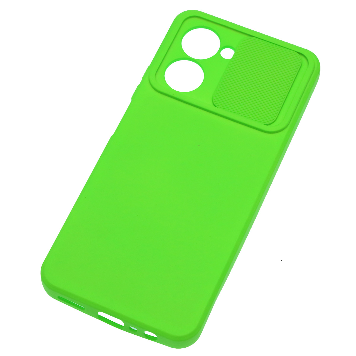 Чехол накладка для Realme C33, силикон, бархат, со шторкой для защиты задней камеры, цвет ярко зеленый Чехол накладка для Realme C33, силикон, бархат, со шторкой для защиты задней камеры, цвет ярко зеленый