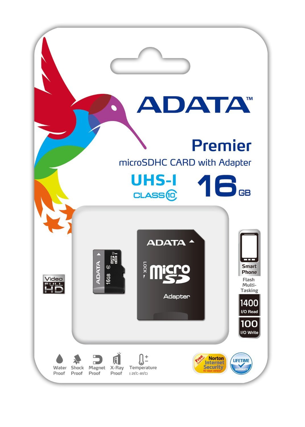 Карта памяти MicroSDHC 16GB ADATA Premier Class 10 UHS-I, с адаптером