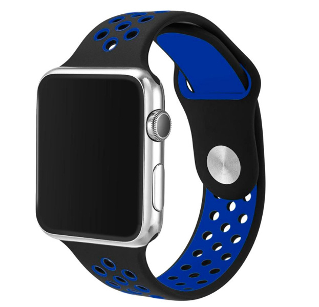 Ремешок для Apple Watch спортивный "Nike", размер 40 mm, цвет чёрный - синий.