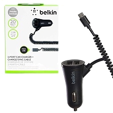 АЗУ (Автомобильное зарядное устройство) Belkin c кабелем Micro USB, 20W, 2 USB, цвет черный АЗУ (Автомобильное зарядное устройство) Belkin c кабелем Micro USB, 20W, 2 USB, цвет черный