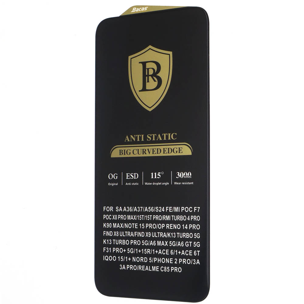 Защитное антистатическое стекло BACAS OG ESD QC F004 6/10 для POCO F7, POCO X8 Pro MAX, цвет окантовки черный