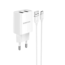 СЗУ (Сетевое зарядное устройство) BOROFONE BA53A Powerway с кабелем USB Type C, 2.1А, длина 1 метр, цвет белый СЗУ (Сетевое зарядное устройство) BOROFONE BA53A Powerway с кабелем USB Type C, 2.1А, длина 1 метр, цвет белый