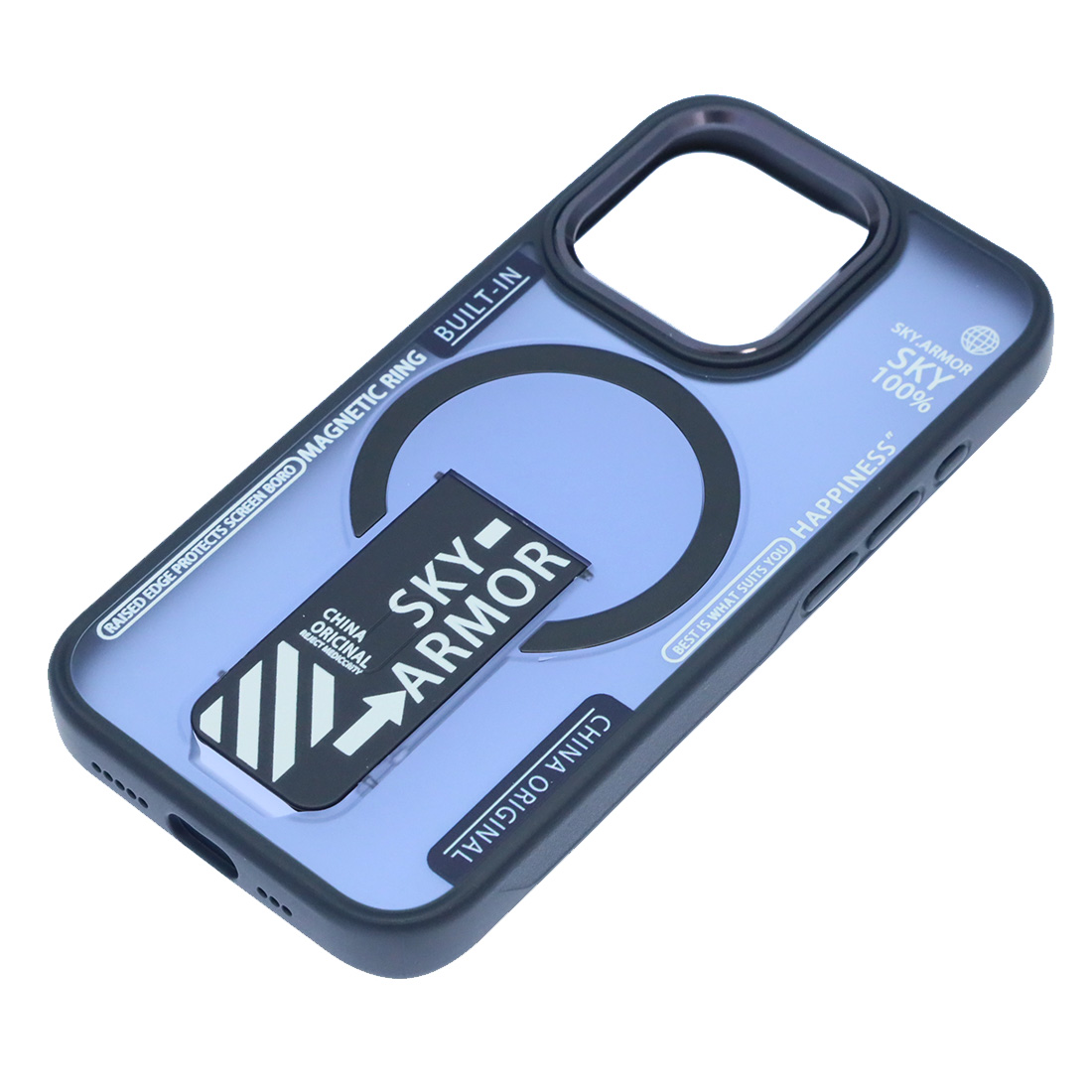 Чехол накладка Sky Armor с поддержкой MagSafe для APPLE iPhone 15 Pro, подставка, матовый, цвет темно синий Чехол накладка Sky Armor с поддержкой MagSafe для APPLE iPhone 15 Pro, подставка, матовый, цвет темно синий