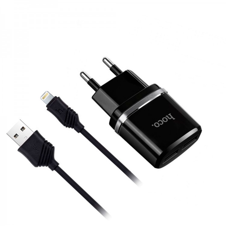 HOCO C12 Универсальная Dual USB зарядка + кабель APPLE Lightning 8 pin Hoco Smart C12, цвет черный. HOCO C12 Универсальная Dual USB зарядка + кабель APPLE Lightning 8 pin Hoco Smart C12, цвет черный.