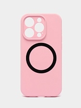 Чехол накладка Silicone Case для APPLE iPhone 13 Pro Max, с поддержкой MagSafe, защита камеры, силикон, бархат, цвет бледно-розовый