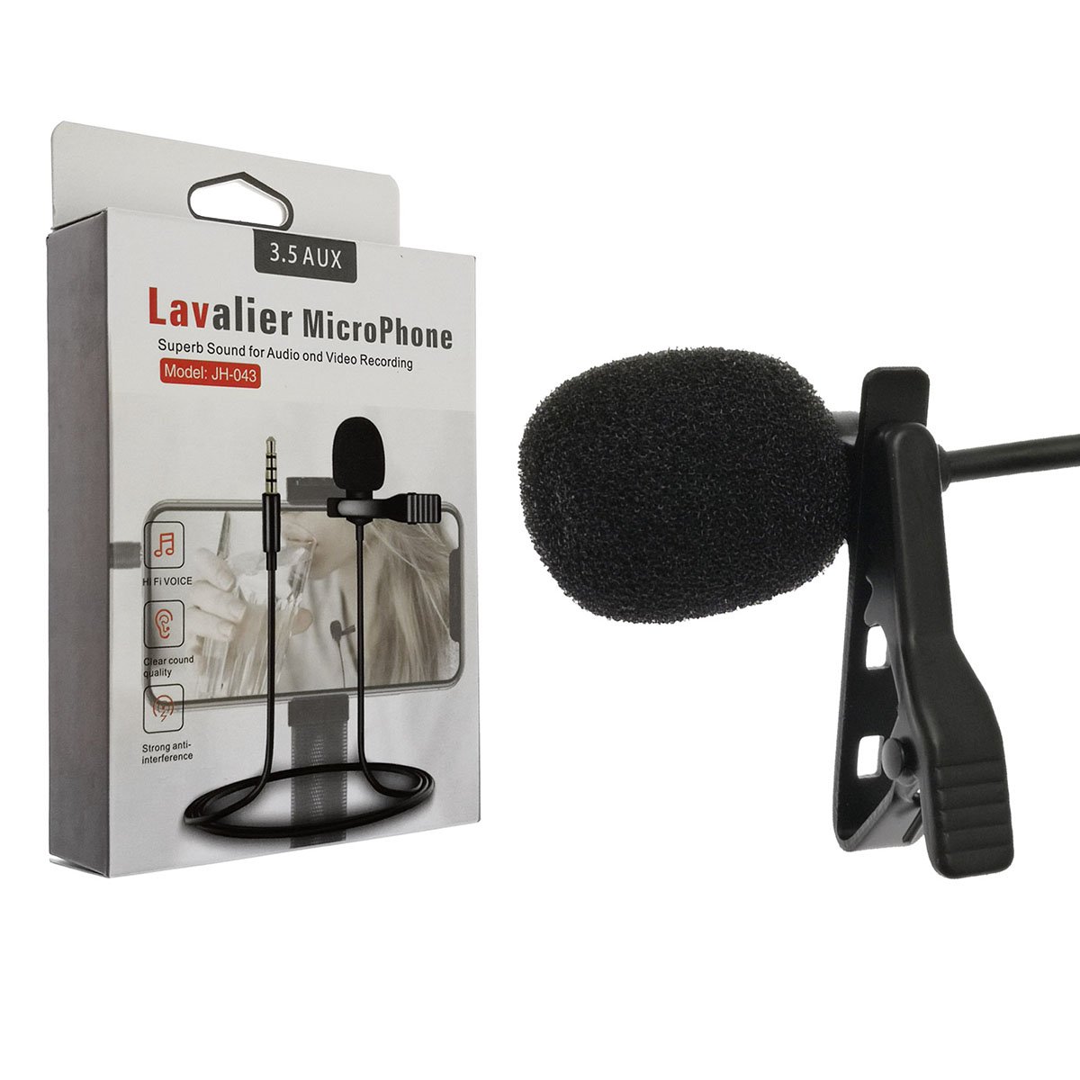 Микрофон на прищепке (петличка) JH-043 Lavalier MicroPhone, цвет черный (уценка)