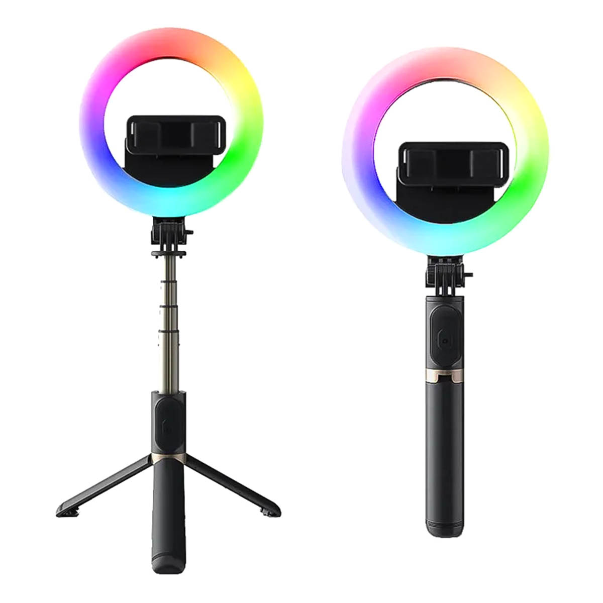 Штатив, монопод MJ07 с кольцевой RGB лампой 16 см, Bluetooth пульт, цвет черный