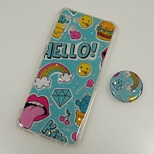 Чехол накладка для SAMSUNG Galaxy A12, M12 силикон, фактурный глянец, с поп сокетом, рисунок HELLO! Чехол накладка для SAMSUNG Galaxy A12, M12 силикон, фактурный глянец, с поп сокетом, рисунок HELLO!