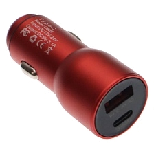 АЗУ (Автомобильное зарядное устройство) C805, 1 USB Type C, 1 USB A, цвет красный