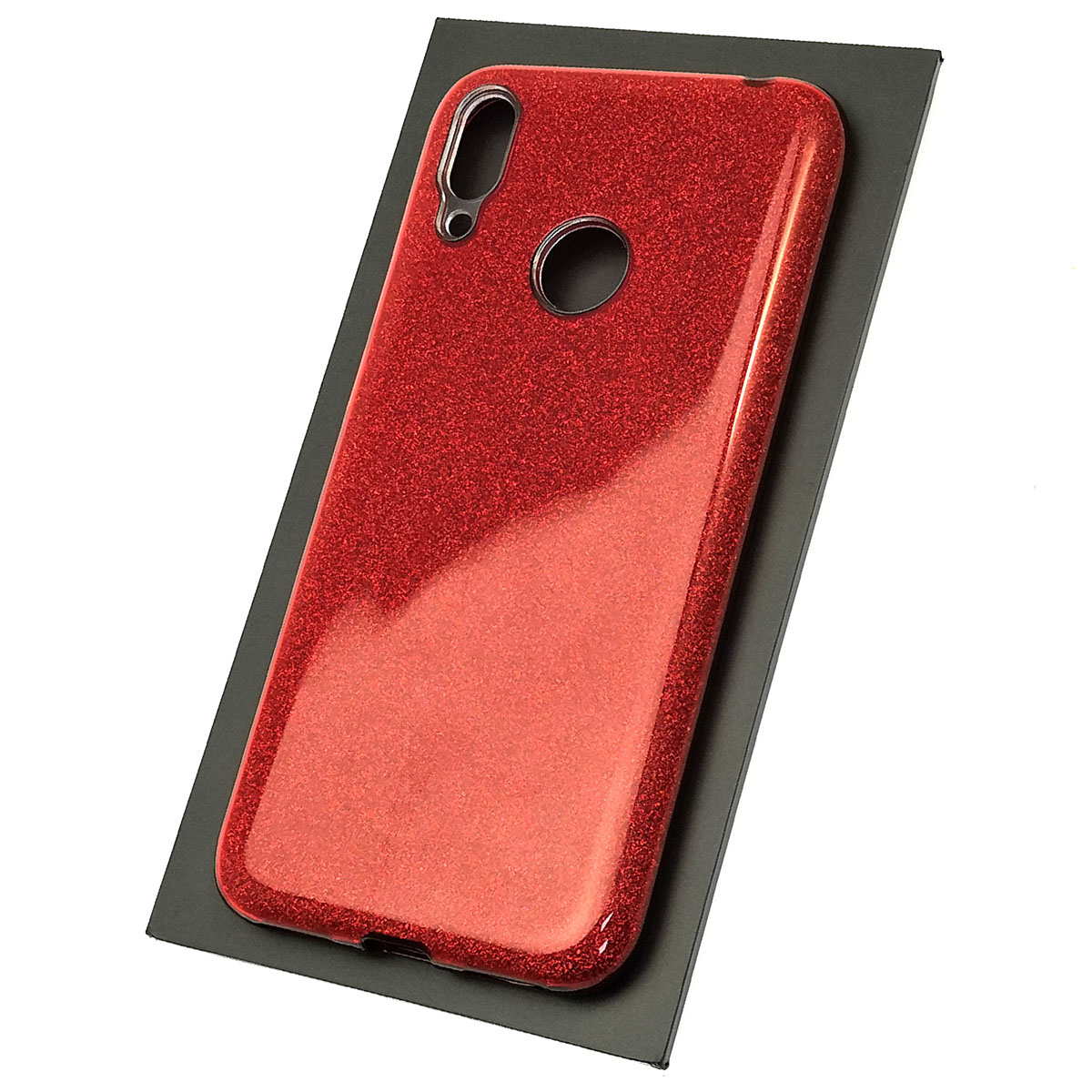Чехол накладка Shine для HUAWEI Y7 2019, силикон, блестки, цвет красный