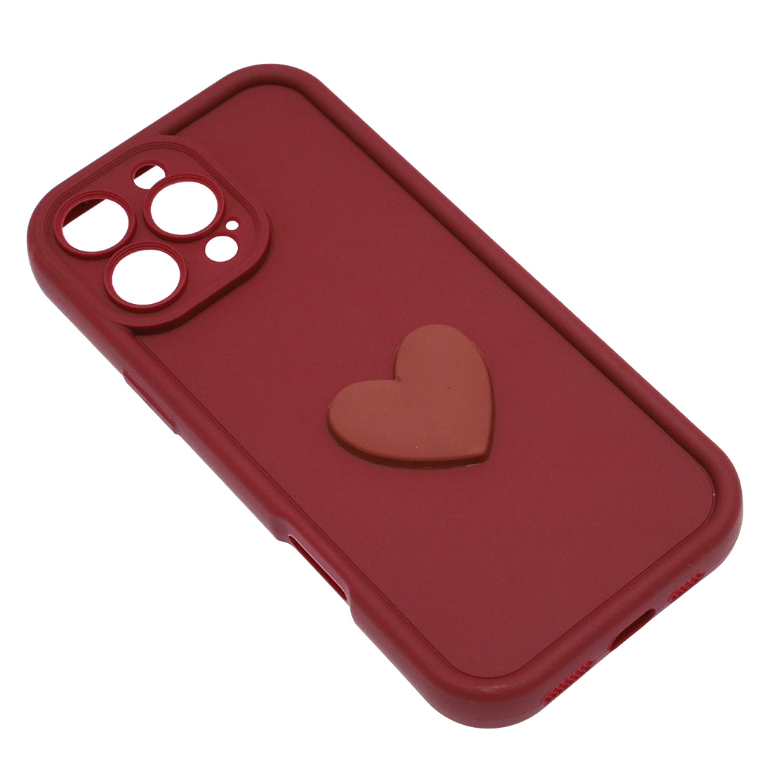 Чехол накладка для APPLE iPhone 16 Pro Max, силикон, 3D сердце, защита камеры, бортики, цвет бордовый