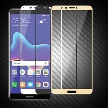 Защитное стекло 5D Full Glue для HUAWEI Y9 2018 / Y9 PRO цвет канта золотистый.