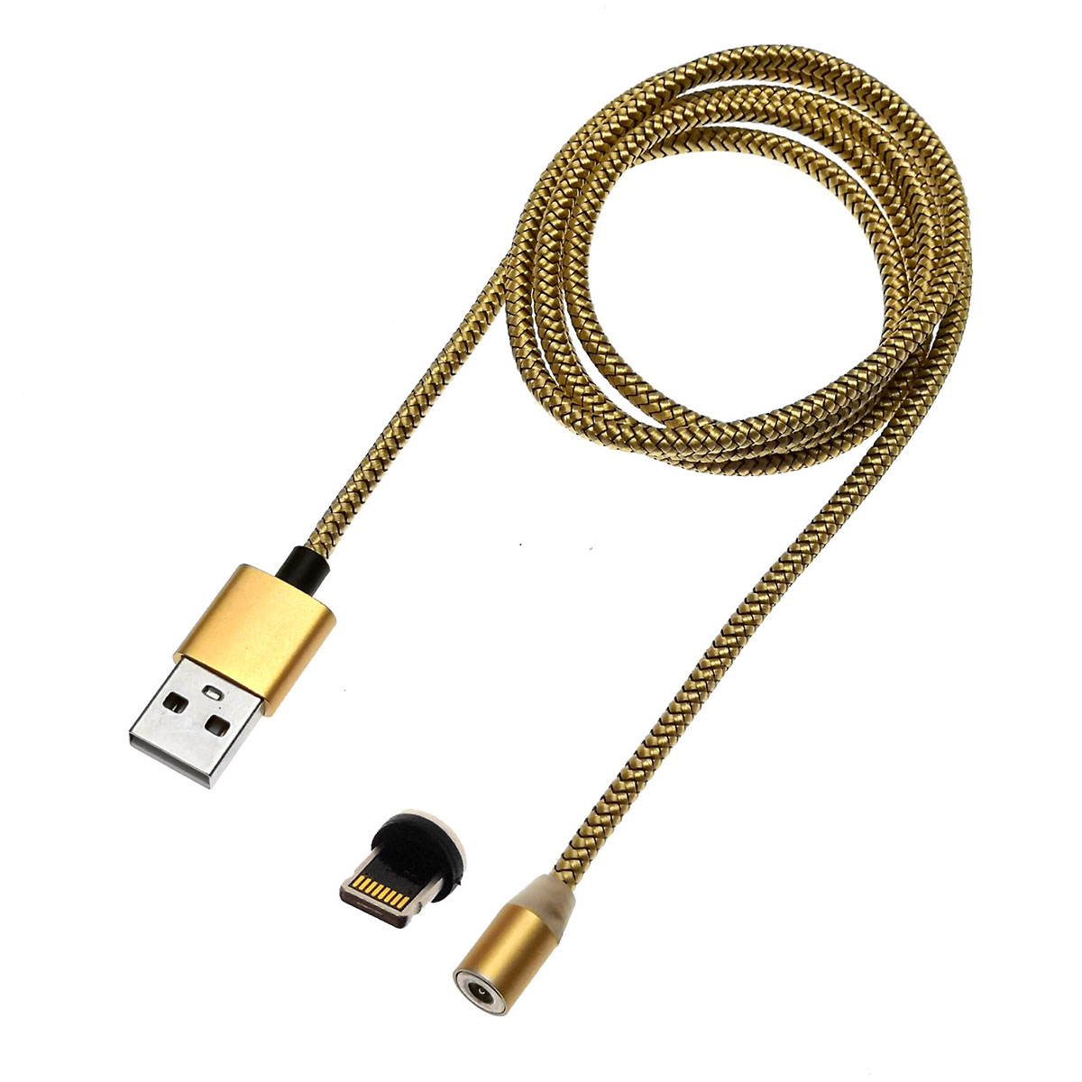 Магнитный кабель Lightning 8 pin, длина 1 метр, тканевая оплетка, цвет золотистый Магнитный кабель Lightning 8 pin, длина 1 метр, тканевая оплетка, цвет золотистый
