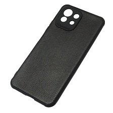 Чехол накладка для XIAOMI MI 11 Lite, силикон, текстура кожи, цвет черный Чехол накладка для XIAOMI MI 11 Lite, силикон, текстура кожи, цвет черный