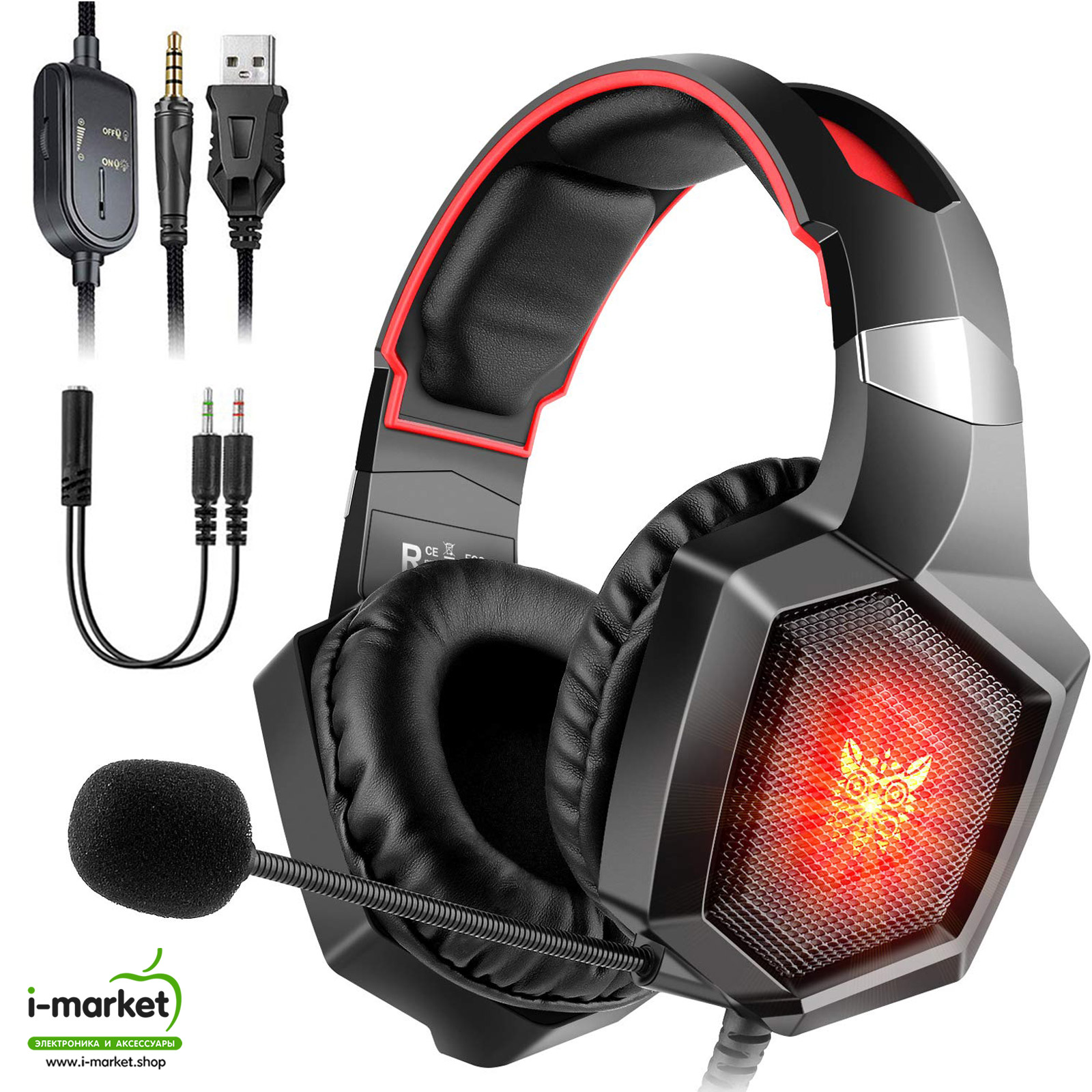 Игровая гарнитура (наушники с микрофоном) проводная полноразмерная, ONIKUMA K8, подсветка, цвет черный красный. Игровая гарнитура (наушники с микрофоном) проводная полноразмерная, ONIKUMA K8, подсветка, цвет черный красный.