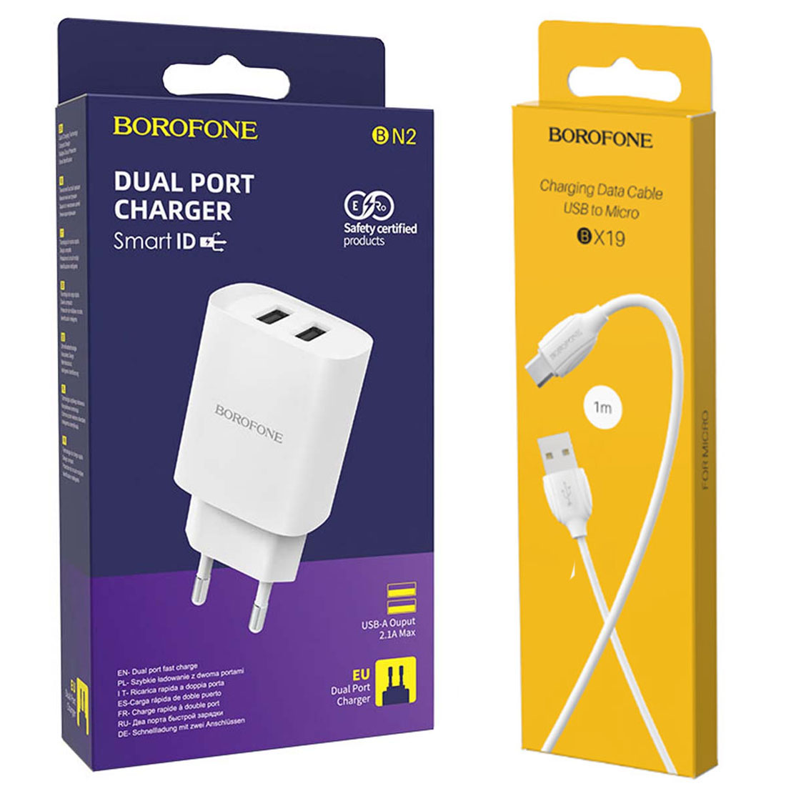 СЗУ (Сетевое зарядное устройство) с кабелем Micro USB, 2.1A, 2 USB A, длина 1 метр, цвет белый