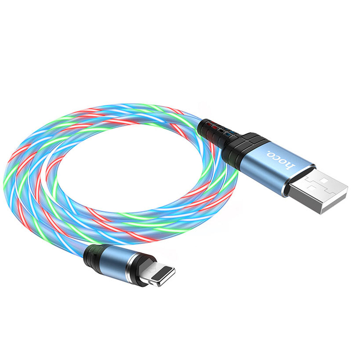Магнитный зарядный кабель HOCO U90 APPLE Lightning 8 pin, LED подсветка, 2A, длина 1 метр, цвет синий | Все по 150