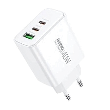 СЗУ (Сетевое зарядное устройство) REMAX RP-U123, 40W, 1 USB, 2 USB Type C, цвет белый СЗУ (Сетевое зарядное устройство) REMAX RP-U123, 40W, 1 USB, 2 USB Type C, цвет белый