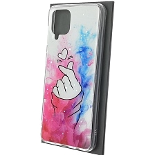 Чехол накладка Vinil для SAMSUNG Galaxy A12 (SM-A125), силикон, блестки, глянцевый, рисунок щелчок с сердечком