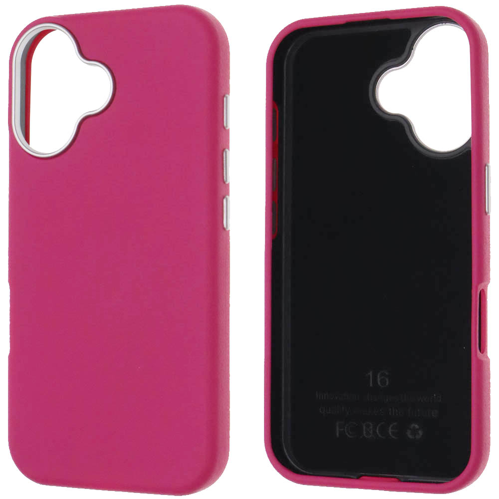 Чехол накладка для APPLE iPhone 16 (6.1"), силикон, пластик, текстура кожи, бархат, цвет фуксия Чехол накладка для APPLE iPhone 16 (6.1"), силикон, пластик, текстура кожи, бархат, цвет фуксия