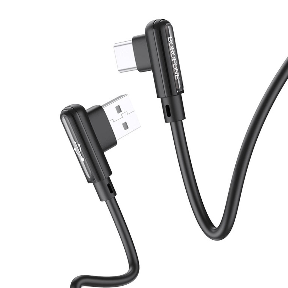 Кабель BOROFONE BX58 Lucky USB Type C, 3A, длина 1 метр, угловые коннекторы, цвет черный Кабель BOROFONE BX58 Lucky USB Type C, 3A, длина 1 метр, угловые коннекторы, цвет черный