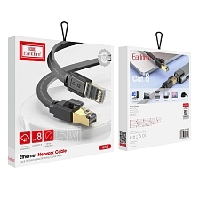 Патч-корд (UTP), сетевой кабель для интернета, плоский EARLDOM ET-NW2, разъемы RJ-45, Cat.8, длина 5 метров, цвет черный
