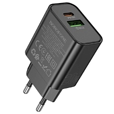 СЗУ (Сетевое зарядное устройство) BOROFONE BA88A 1 Type C, 1 USB, 20W длина 1 метр, цвет черный