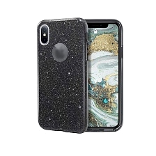 Чехол накладка Shine для APPLE iPhone X, iPhone XS, силикон, блестки, цвет черный