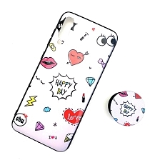 Чехол накладка для SAMSUNG Galaxy A70 (SM-A705), силикон, с поп сокетом, рисунок Happy Day.