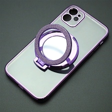 Чехол накладка для APPLE iPhone 11, силикон, защита камеры, кольцо держатель, прозрачный, цвет окантовки фиолетовый
