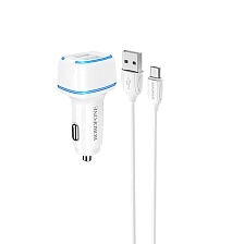 АЗУ (Автомобильное зарядное устройство) BOROFONE BZ14 Max c кабелем Micro USB, 2.4А, 12W, 2 USB, 1 метр, цвет белый АЗУ (Автомобильное зарядное устройство) BOROFONE BZ14 Max c кабелем Micro USB, 2.4А, 12W, 2 USB, 1 метр, цвет белый