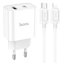 СЗУ (Сетевое зарядное устройство) HOCO C80A Plus Rapido с кабелем USB Type C на Lightning 8 pin, 20W, 1 USB Type C, 1 USB, QC3.0, PD20W, длина 1 метр, цвет белый