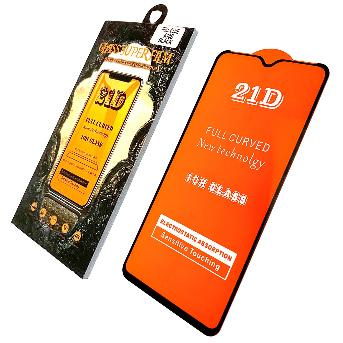 Защитное стекло 21D FULL GLUE для SAMSUNG Galaxy A10S (SM-A107), цвет канта черный.