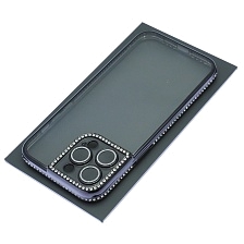 Чехол накладка для APPLE iPhone 14 Pro Max, силикон, защита камеры, стразы, цвет окантовки черный Чехол накладка для APPLE iPhone 14 Pro Max, силикон, защита камеры, стразы, цвет окантовки черный