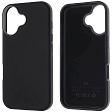 Чехол накладка для APPLE iPhone 16 (6.1"), силикон, пластик, текстура кожи, бархат, цвет черный