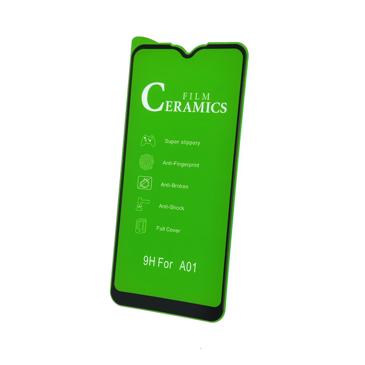 Защитное стекло 9H Ceramics для SAMSUNG Galaxy A01 (SM-A015), цвет окантовки черный | РЕТРО