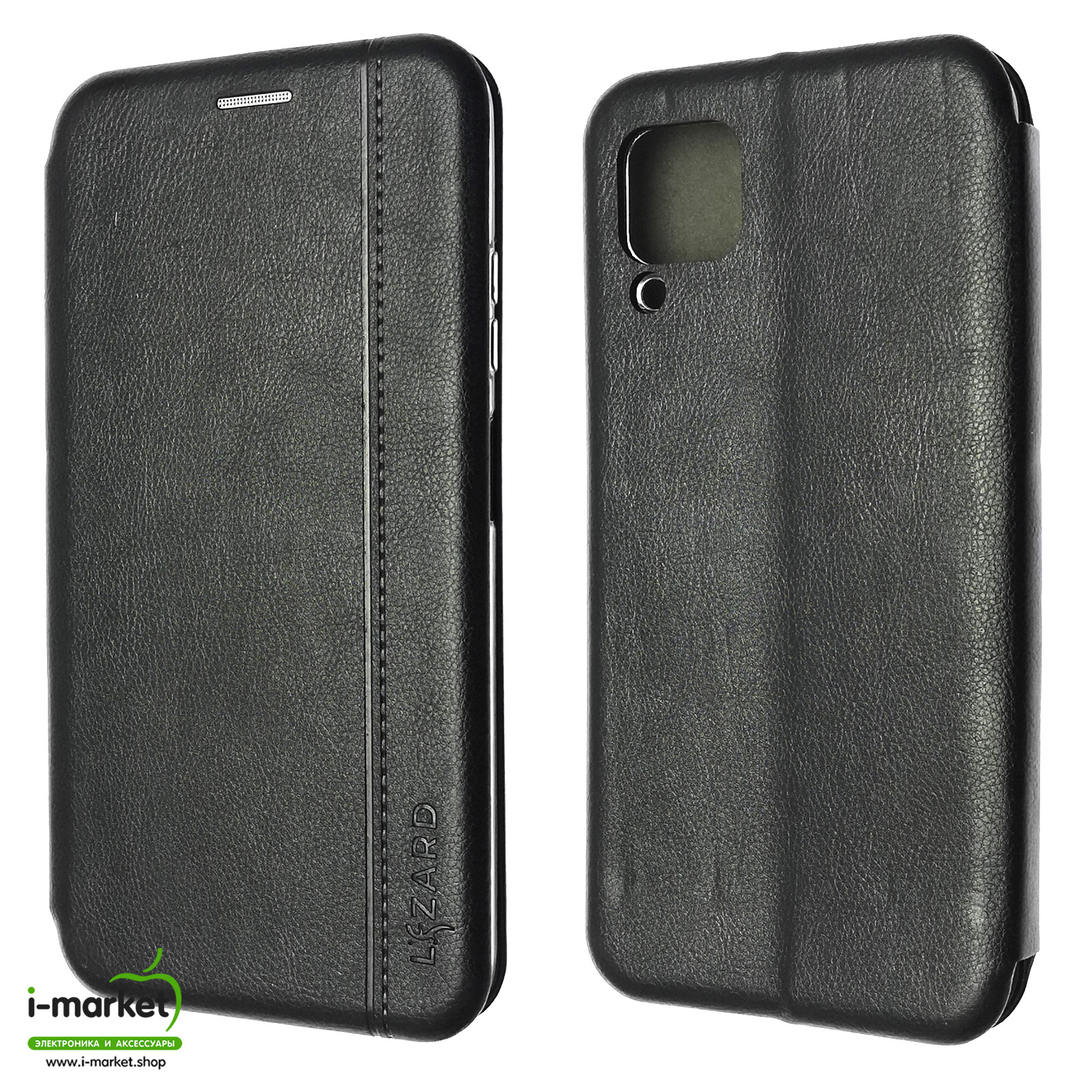 Чехол книжка LIZARD для HUAWEI P40 Lite, Nova 6 SE, Nova 7i, экокожа, визитница, цвет черный.