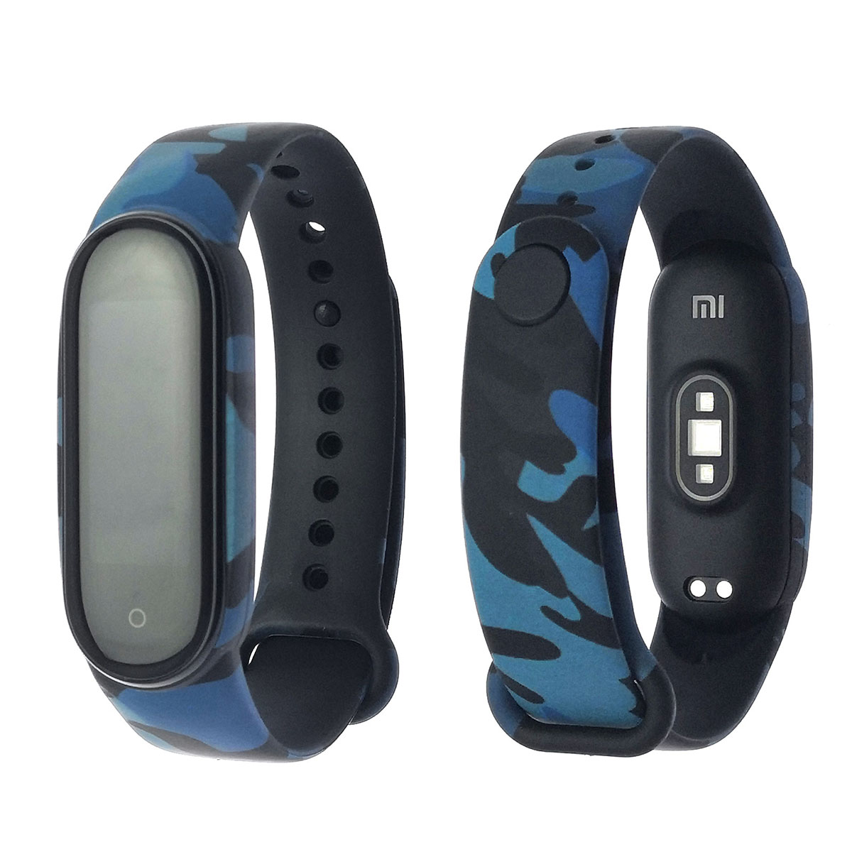 Сменный ремешок для фитнес браслета, смарт часов XIAOMI Mi Band 5, рисунок синий камуфляж.