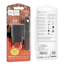 СЗУ (Сетевое зарядное устройство) HOCO CS13A Ocean с кабелем USB Type C на USB Type C, 20W, 1 USB Type C, PD20W, QC3.0, длина 1 метр, цвет черный СЗУ (Сетевое зарядное устройство) HOCO CS13A Ocean с кабелем USB Type C на USB Type C, 20W, 1 USB Type C, PD20W, QC3.0, длина 1 метр, цвет черный