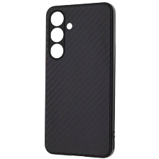 Чехол накладка для SAMSUNG Galaxy S24, защита камеры, силикон, карбон, цвет черный