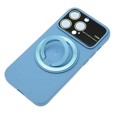 Чехол накладка с поддержкой MagSafe для APPLE iPhone 15 Pro, силикон, защита камеры, подставка, цвет небесно голубой