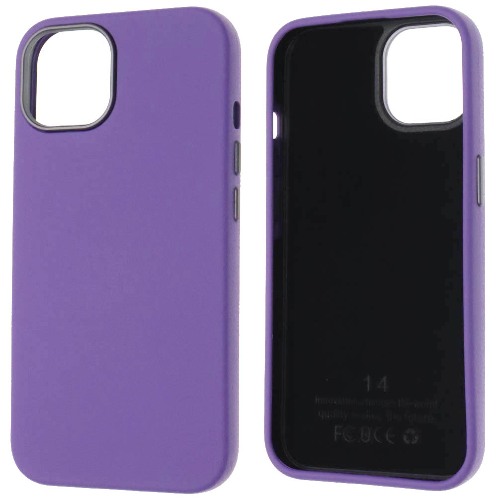 Чехол накладка для APPLE iPhone 14 (6.1"), силикон, пластик, текстура кожи, бархат, цвет сиреневый Чехол накладка для APPLE iPhone 14 (6.1"), силикон, пластик, текстура кожи, бархат, цвет сиреневый