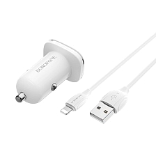 АЗУ (Автомобильное зарядное устройство) BOROFONE BZ12 Lasting power с кабелем Lightning 8 pin, 2.4А, 2 USB, цвет белый АЗУ (Автомобильное зарядное устройство) BOROFONE BZ12 Lasting power с кабелем Lightning 8 pin, 2.4А, 2 USB, цвет белый