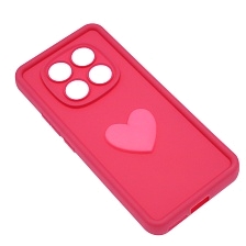 Чехол накладка для XIAOMI REDMI NOTE 14 Pro, силикон, 3D сердце, защита камеры, бортики, цвет розовый
