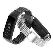 Ремешок для фитнес браслета (умных часов) HUAWEI Honor Band 3, металлический, миланская петля, цвет черный. Ремешок для фитнес браслета (умных часов) HUAWEI Honor Band 3, металлический, миланская петля, цвет черный.