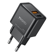 СЗУ (Сетевое зарядное устройство) YESIDO YC64 GaN CHARGER, 30W, 1 USB, 1 USB Type C, PD30W, QC18W, цвет черный СЗУ (Сетевое зарядное устройство) YESIDO YC64 GaN CHARGER, 30W, 1 USB, 1 USB Type C, PD30W, QC18W, цвет черный